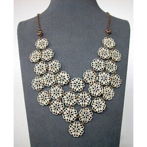 Disney Gold-Tone Floral Bib Necklace With Rhinestones & White Enamel Detailing